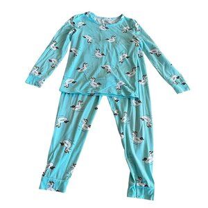 Lovey & Grink Light Blue Rainbow Unicorn Inner Tube Print Pajamas Size 5T